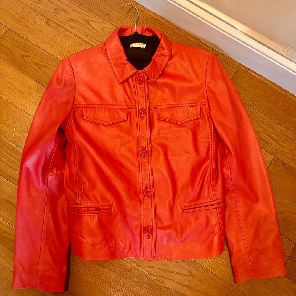 Zadig & Voltaire Liam Cuir Red Leather Jacket - Picture 4 of 15